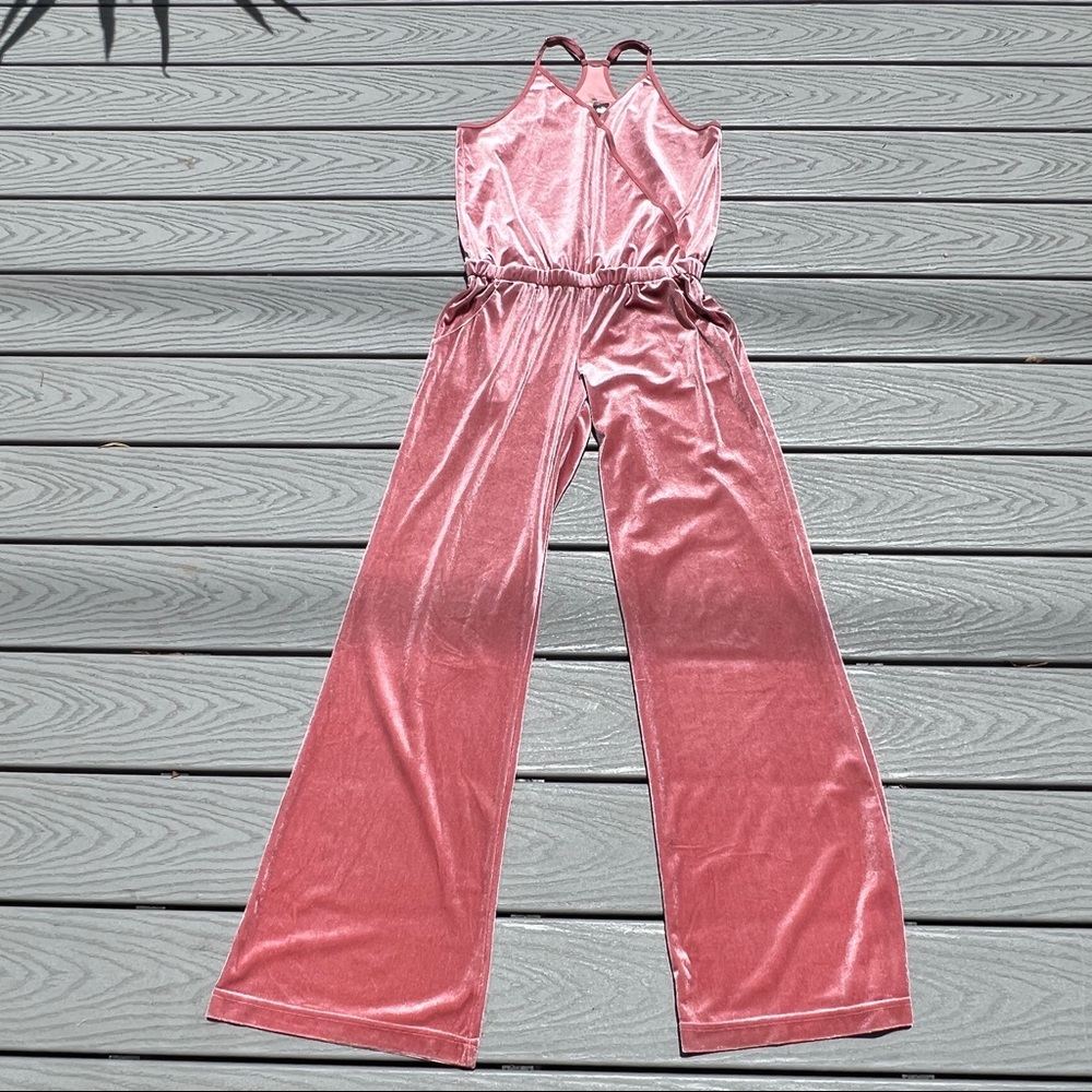 YOUNG FABULOUS & BROKE Chemise Strap Velour Jumpsuit Pockets Size Small
